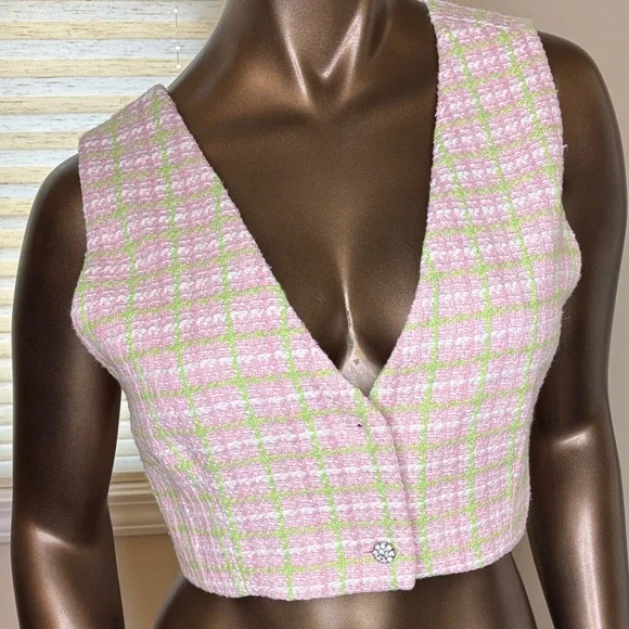 Zara Brand New Pink and Green Plaid Women's Top - Picture 4 of 11